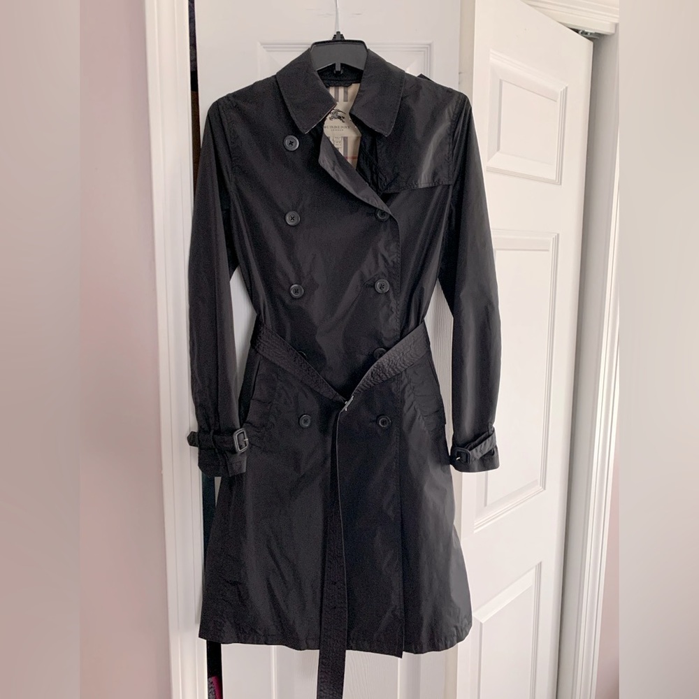 Black Burberry trench coat
